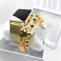 Kit caixa relógio dourado metal led digital quadrado e pulseira feminina fofa