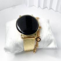 Kit caixa relógio dourado metal led digital redondo e pulseira feminina sofisticado