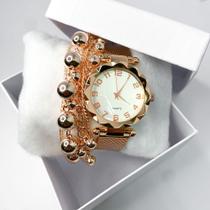 Kit caixa relógio fino redondo hexagonal metal e pulseira feminina básico - Filó Modas