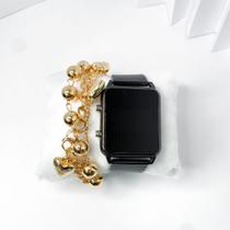 Kit caixa relógio preto metal led digital quadrado e pulseira feminina elegante
