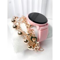 Kit caixa relógio rosa silicone led digital redondo e pulseira feminina casual