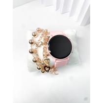Kit caixa relógio rosa silicone led digital redondo e pulseira feminina clássico - Filó Modas