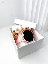 Kit caixa relógio rosa silicone led digital redondo e pulseira feminina fashion