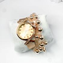 Kit caixa relógio rose Gold fino redondo x strass e pulseira feminina estiloso - Filó Modas