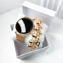 Kit caixa relógio rose gold metal led digital redondo e pulseira feminina estilosa - Filó Modas