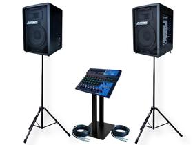 Kit caixa som ativa passiva mesa 8" 300w tripé datrel prof