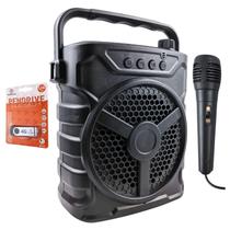 Kit Caixa Som Potente Portátil Microfone Bt Fm Pendrive 4Gb