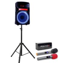 Kit Caixa Som XC-812 600w + Tripé1.80 + Mic Sem Fio - Polyvox