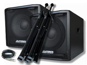 Kit caixa subwoofer ativa e passiva 12" 600w com tripés - DATREL