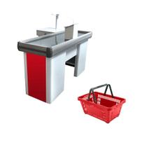 KIT - Caixa Supermercado Empacotador Check-out 1,5m Recorte + 5 Cestos de Compras Vermelho KIT - Caixa Supermercado Empacotador Check-out 1,5m Recorte + 5 Cestos de Compras Vermelho