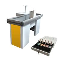 KIT - Caixa Supermercado Empacotador Check-out 1,5m Recorte + Caixa Dinheiro Manual Amarelo