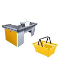 KIT - Caixa Supermercado Empacotador Check-out 2m Recorte + 10 Cestos de Compras Amarelo
