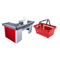 KIT - Caixa Supermercado Empacotador Check-out 2m Recorte + 10 Cestos de Compras Vermelho