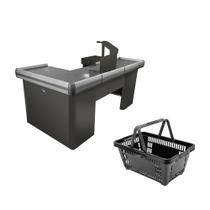 KIT - Caixa Supermercado Empacotador Check-out 2m Recorte + 5 Cestos de Compras Preto