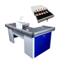 KIT - Caixa Supermercado Empacotador Check-out 2m Recorte + Caixa Dinheiro Manual Azul