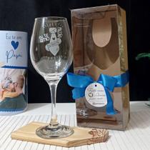 Kit Caixa + Taça para vinho vidro Gravata - Dia dos Pais - dm jateados