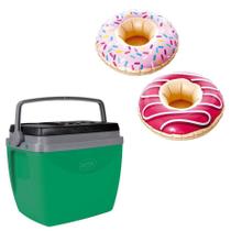 Kit Caixa Térmica 18L Vida Mor + 2 Bóias De Copo Donuts