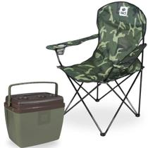 Kit Caixa Termica 36 Litros Araguaia + Cadeira Dobravel Araguaia Apoio de Braco 2 Porta Copos Camping / Pesca Bel