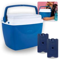 Kit Caixa Termica Azul Pequena 6 L Mor + 2 Blocos de Gelo Reutilizaveis 12 Cm X 7 Cm para Lanches e Bebidas