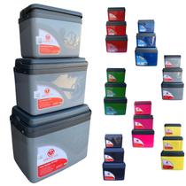 Kit Caixa térmica Cooler 7,5L + 15L + 30L Alça Tampa bandeja FloripaUnitermi Cerveja Praia Churrasco