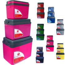 Kit Caixa térmica Cooler 7,5L + 15L + 30L Alça Tampa bandeja FloripaUnitermi Cerveja Praia Churrasco