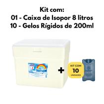 Kit Caixa Térmica de Isopor 8 litros + 10 Gelos Reutilizáveis Rígidos de 200ml Gelotech