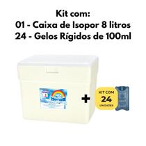 Kit Caixa Térmica de Isopor 8 litros + 24 Gelos Reutilizáveis Rígidos de 100ml Gelotech - Isoterm