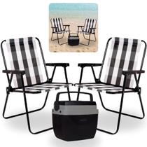 Kit Caixa Termica Preta Cooler 12 L com Alca + 2 Cadeiras de Praia Altas Retro Mor