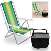 Kit Caixa Termica Preta Cooler 12 L com Alca + Cadeira de Praia 4 Posicoes Camping Mor