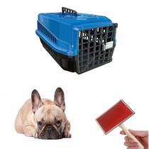 Kit Caixa Transporte Azul Dog Cat N2 E Rasqueadeira Chalesco