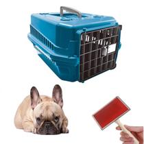 Kit Caixa Transporte Azul Dog Cat N2 E Rasqueadeira Chalesco