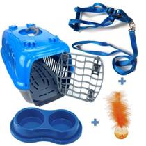 Kit caixa transporte n2 pet + comedor/bebedor + coleira