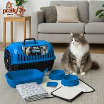 Kit Caixa Transporte Pet + Caixa de Areia para Gato + Tapete para Comedouro e Bebedouro Pet