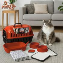 Kit Caixa Transporte Pet + Caixa de Areia para Gato + Tapete para Comedouro e Bebedouro Pet