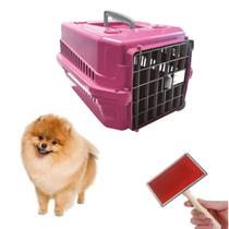 Kit Caixa Transporte Rosa Dog Cat N1 E Rasqueadeira Chalesco