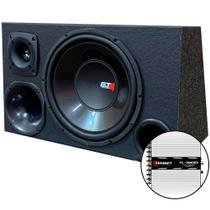 Kit Caixa Trio Som Falante 12 Polegadas + Modulo Taramps ou Stetsom - Kit Subwoofer Preta Driver Corneta Tuiter