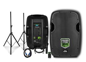 Kit Caixas com Tripé e Microfone Pro Bass Power Stage 215