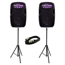 Kit Caixas de Som Ativas Bluetooth 15" Waldman RC-750X 1500W + Suportes + Cabo