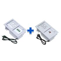 Kit Caixas De Tomadas 4 Blocos 2 Tomadas 10A 2USB e 3USB Kit Caixas De Tomadas 4 Blocos 2 Tomadas 10A 2USB e 3USB