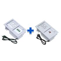 Kit Caixas De Tomadas 4 Blocos 2 Tomadas 20A 2USB e 3USB