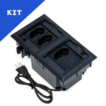 Kit Caixas De Tomadas 4 Blocos 3 Tomadas 10A 2USB (1 TipoC)