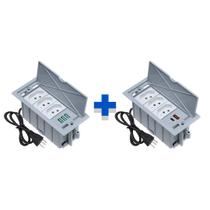 Kit Caixas De Tomadas 4 Blocos Basculante 3Tom 20A 2USB 3USB