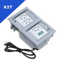 Kit Caixas De Tomadas 4 Blocos Com 3 Tomadas 20A 3 USB Cinza Kit Caixas De Tomadas 4 Blocos Com 3 Tomadas 20A 3 USB Cinza