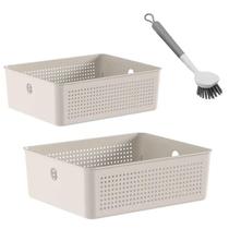 Kit Caixas Organizadoras 5,4L e 12L e Escova de Limpeza Multiuso Flow Bege Ou Kit Caixas Organizadoras 5,4L e 12L e Escova de Limpeza Multiuso Flow Bege Ou