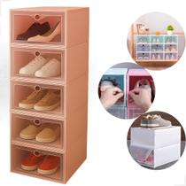 Kit Caixas Organizadoras Sapatos Acrílico Transparente Empilhável Tampa Frontal Closet Modular