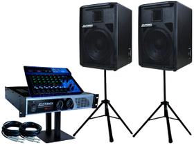 Kit caixas som passiva 12p 500w tripé mesa datrel potência