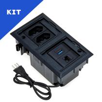 Kit Caixas Tomadas Embutir 2 Tom 10A 1 USB Dados 1 RJ-45 PT