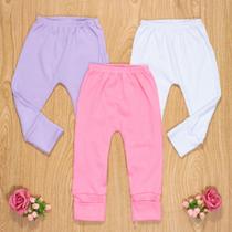 Kit calça 3 peças em algodão de bebê menina básica
