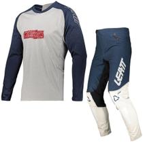 Kit Calça + Camisa Leatt MTB Cinza/Azul