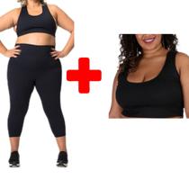 Kit Calça Capri e Cropped Nadador Suplex Grosso Plus Size G1 G2 G3 G4 Feminino Academia Fitness